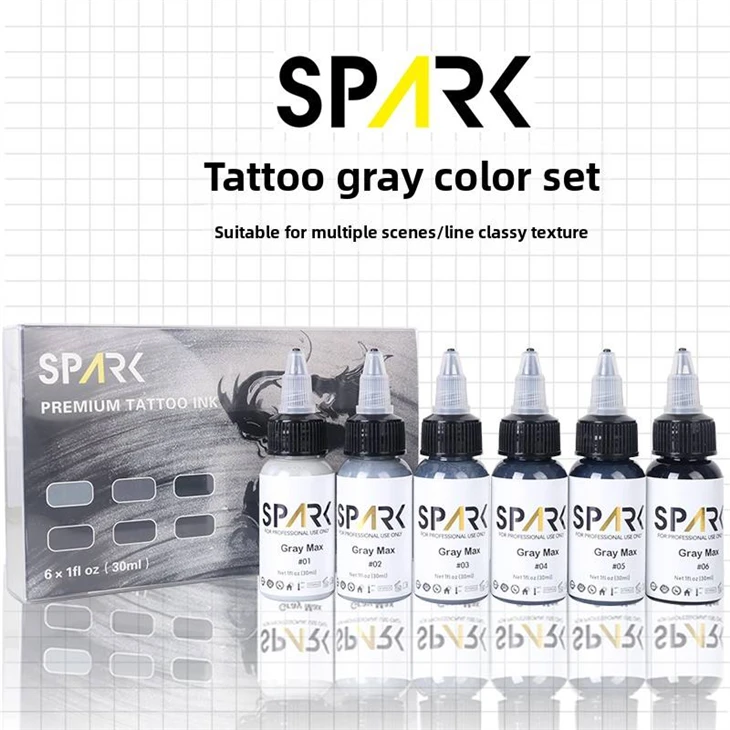 Professional Spark Siva tetovaža Set tinte 30ml / 1oz organski tečni pigment set umjetnika prilagođena trajna mastila za šminku