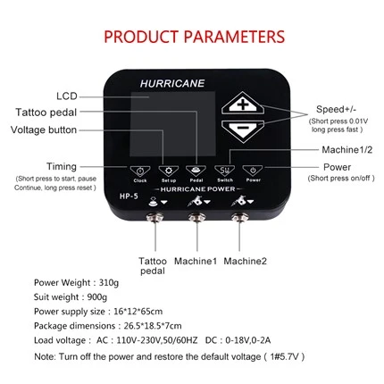Hurricane Electric Digital Tattoo Power Supply for Body Art